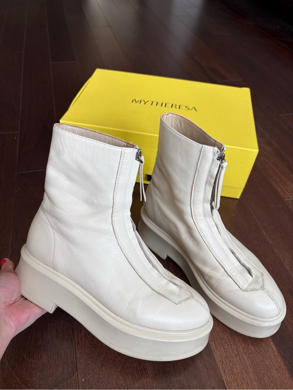 The Row Combat Zipped Boots Beige Natural Color US 8.5 Mid-Calf Boots Pre-Owned - Picture 7 of 16